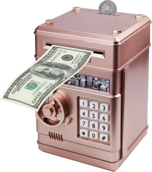 Piggy Bank Electronic Mini ATM for Kids,Money Safe Box Cash Coin Can Password Code Lock for Kids-Hot Gift,Best Present for Children Boys Girls (Rose Gold)