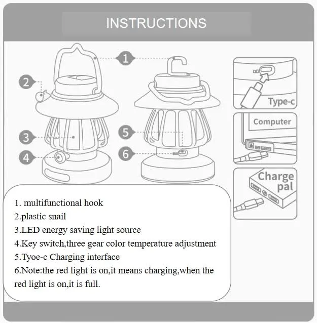 Pink Retro Snail Night Light - Portable Rechargeable Camping Lantern with Hook, 3-Color Dimming