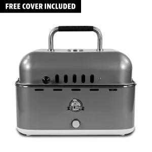 Pit Boss Pit Stop, Portable Charcoal Grill w/ Cover and Bag - Grey