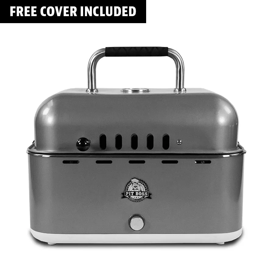 Pit Boss Pit Stop, Portable Charcoal Grill w/ Cover and Bag - Grey