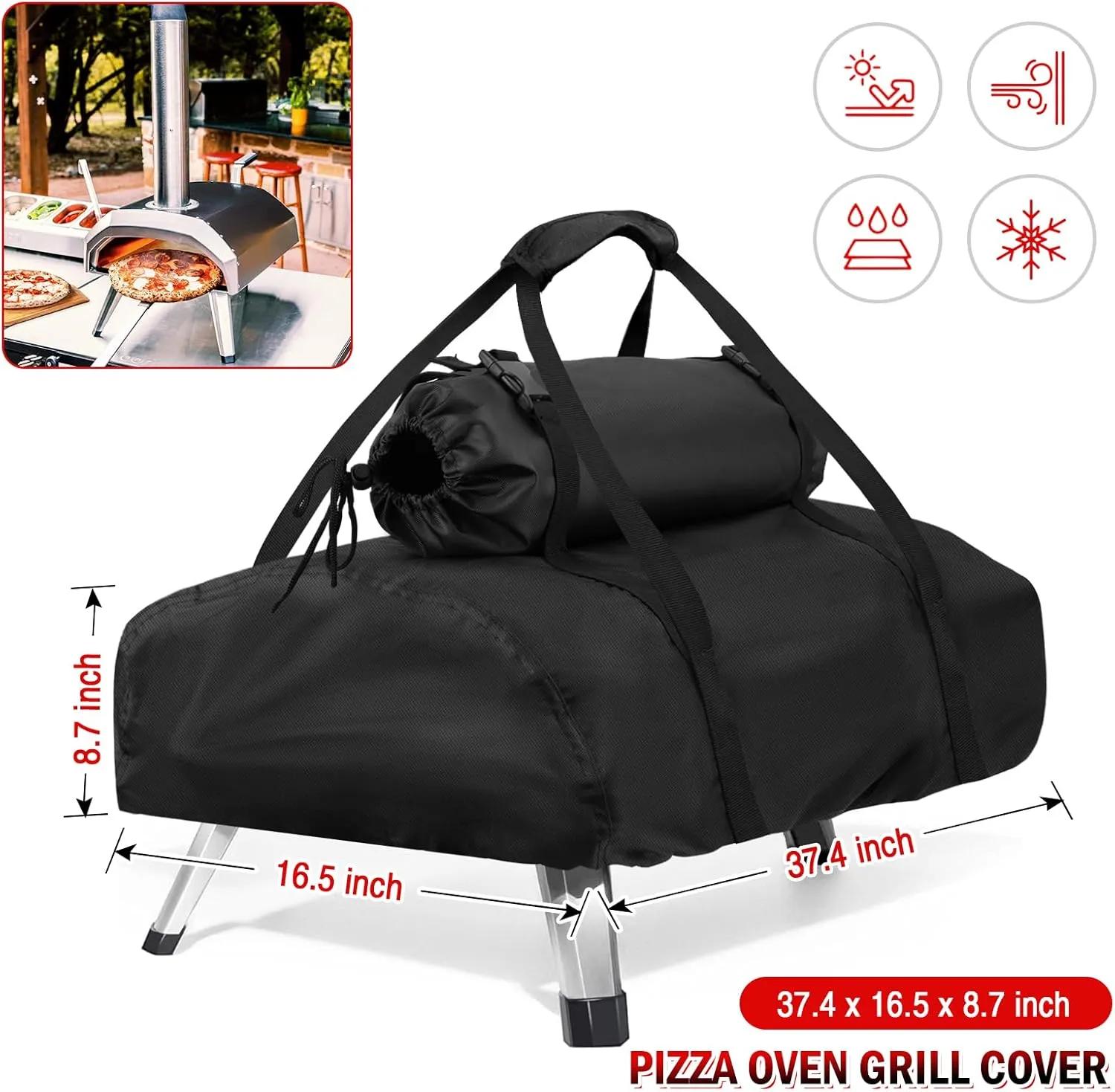 Pizza Oven Carry Cover for Ooni karu 12 with Detachable Chimney Bag, Portable 500D Oxford Cloth Pizza Oven Cover for Outdoor Wood Fired (500D 95x42x22cm)