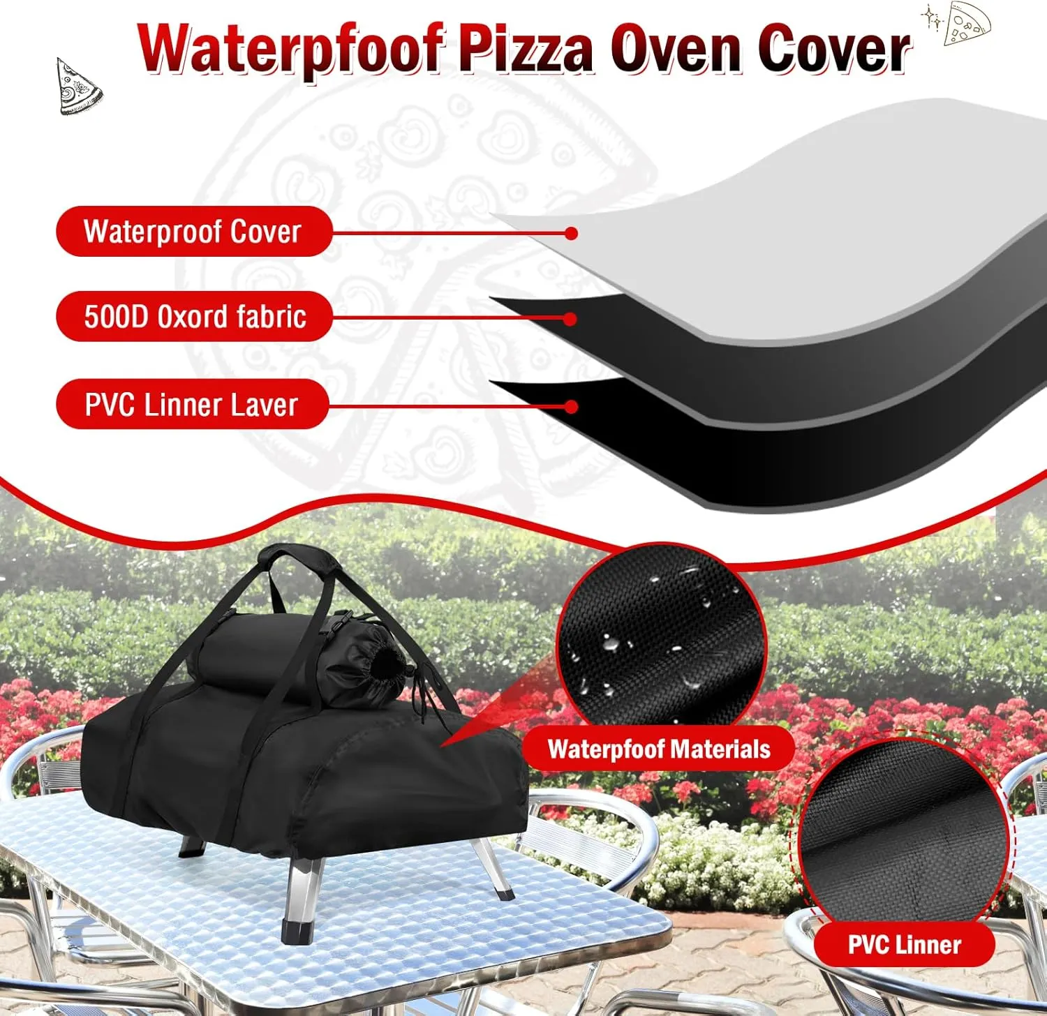 Pizza Oven Carry Cover for Ooni karu 12 with Detachable Chimney Bag, Portable 500D Oxford Cloth Pizza Oven Cover for Outdoor Wood Fired (500D 95x42x22cm)