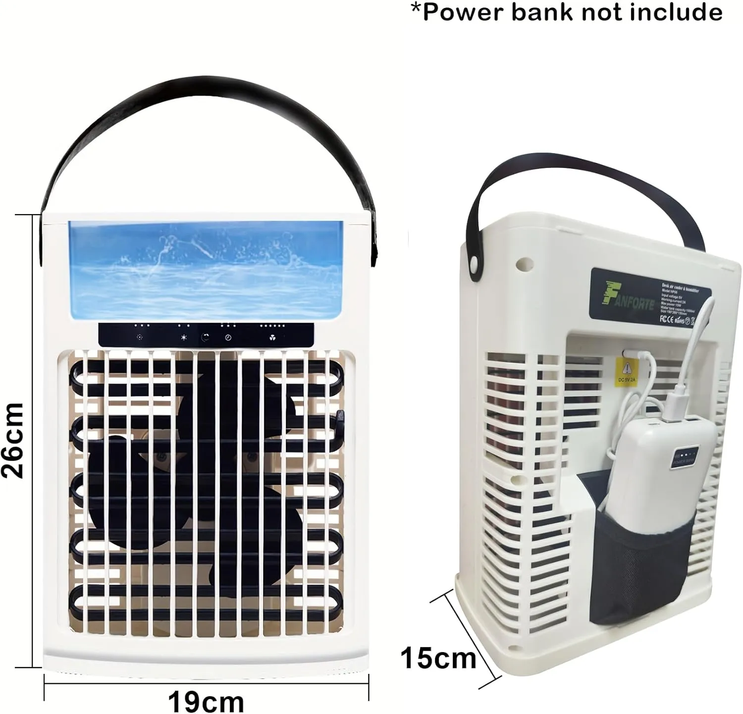 Portable Air Conditioner, Air Cooler, 1000ml Cold Fan Air Conditioner, 5 Air Speeds and 7 LED Lights, 2 Ice Packs, 3 Cold Mist and 2/4/6 Timer, USB Cold Fan for Home, Office and Outdoors.