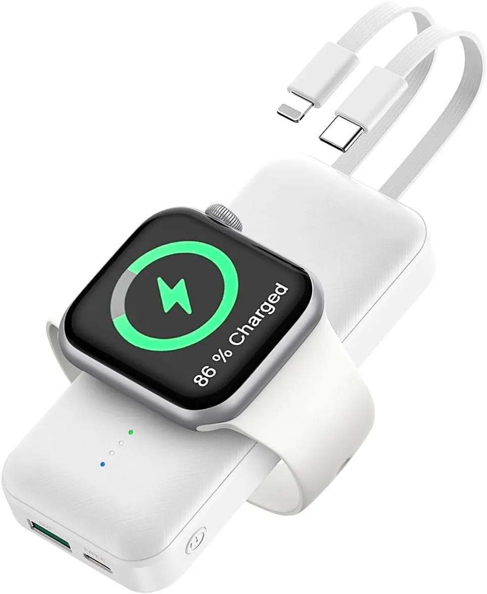 Portable Apple Watch Charger, 10000mAh Mini Power Bank for iWatch,Fast Charging Phone Charger with Built in Cable,Compatible with Apple Watch Ultra/8/7/6/Se/5/4/3/2/iPhone14/13/12/11/ iPod/Samsung