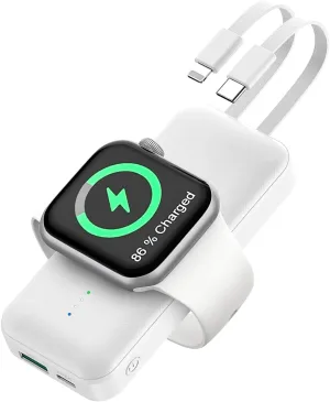 Portable Apple Watch Charger, 10000mAh Mini Power Bank for iWatch,Fast Charging Phone Charger with Built in Cable,Compatible with Apple Watch Ultra/8/7/6/Se/5/4/3/2/iPhone14/13/12/11/ iPod/Samsung