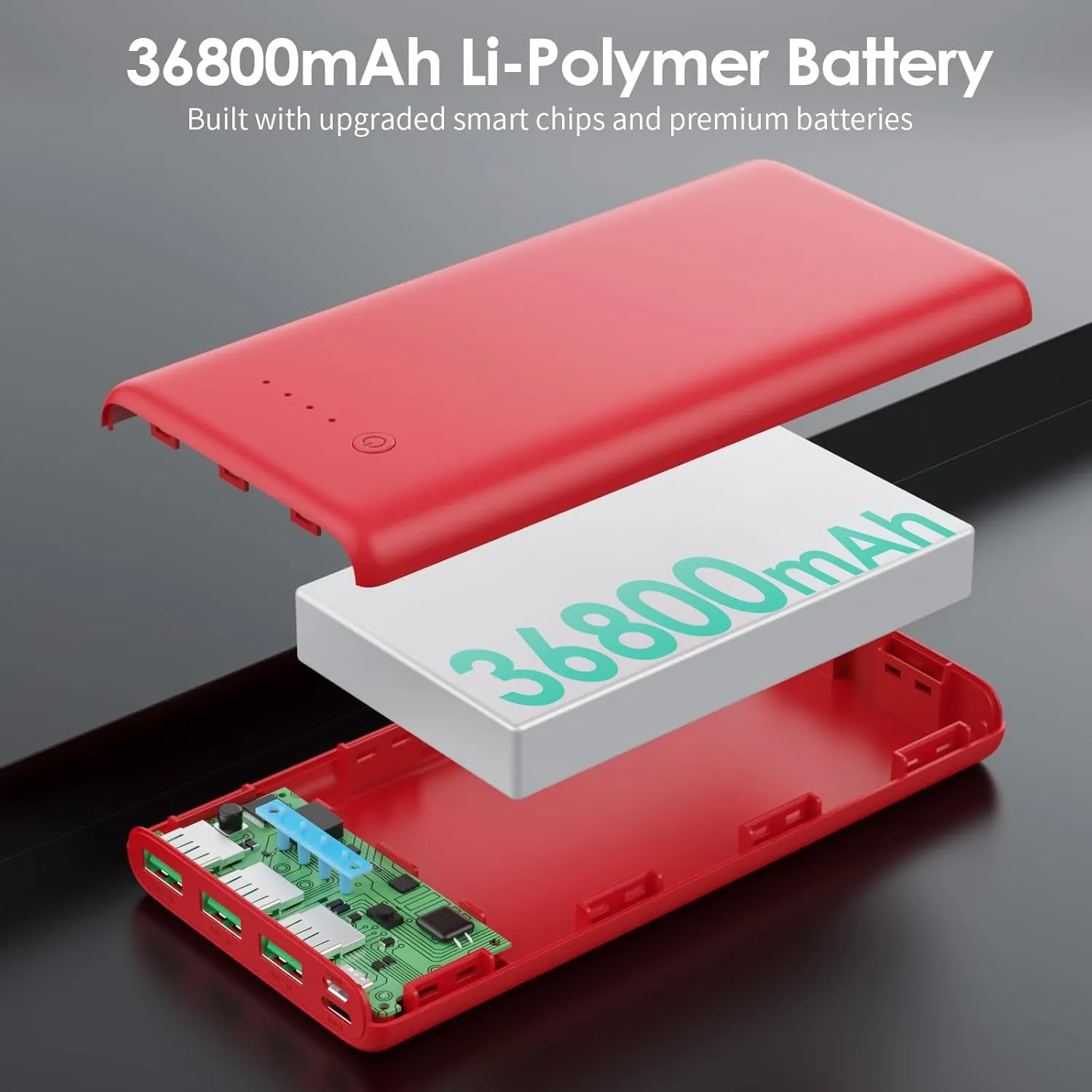 Portable Charger 36800mAh,4 Outputs Power Bank, Dual Input 5V/3A External Battery Pack,USB-C in&out High-Speed Charging Backup Charger Compatible with iPhone 16/15/14,Samsung S23 Android Phone etc-Red