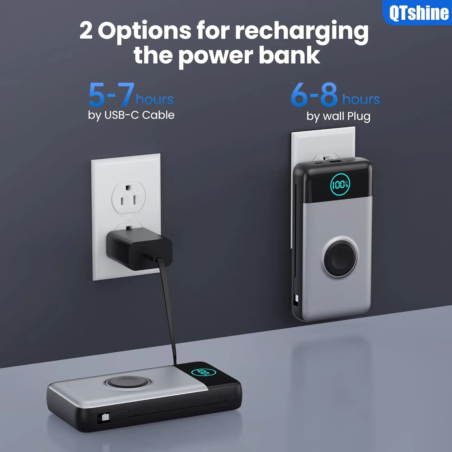 Portable Charger 40800mAh Power Bank with Built-in Cables,Wall Plug and iWatch Charger,6-IN-1 QC4.0 25W PD USB C Fast Phone Charging,LCD Display Battery Pack for iPhone 16/15/14,Apple Watch,Galaxy etc