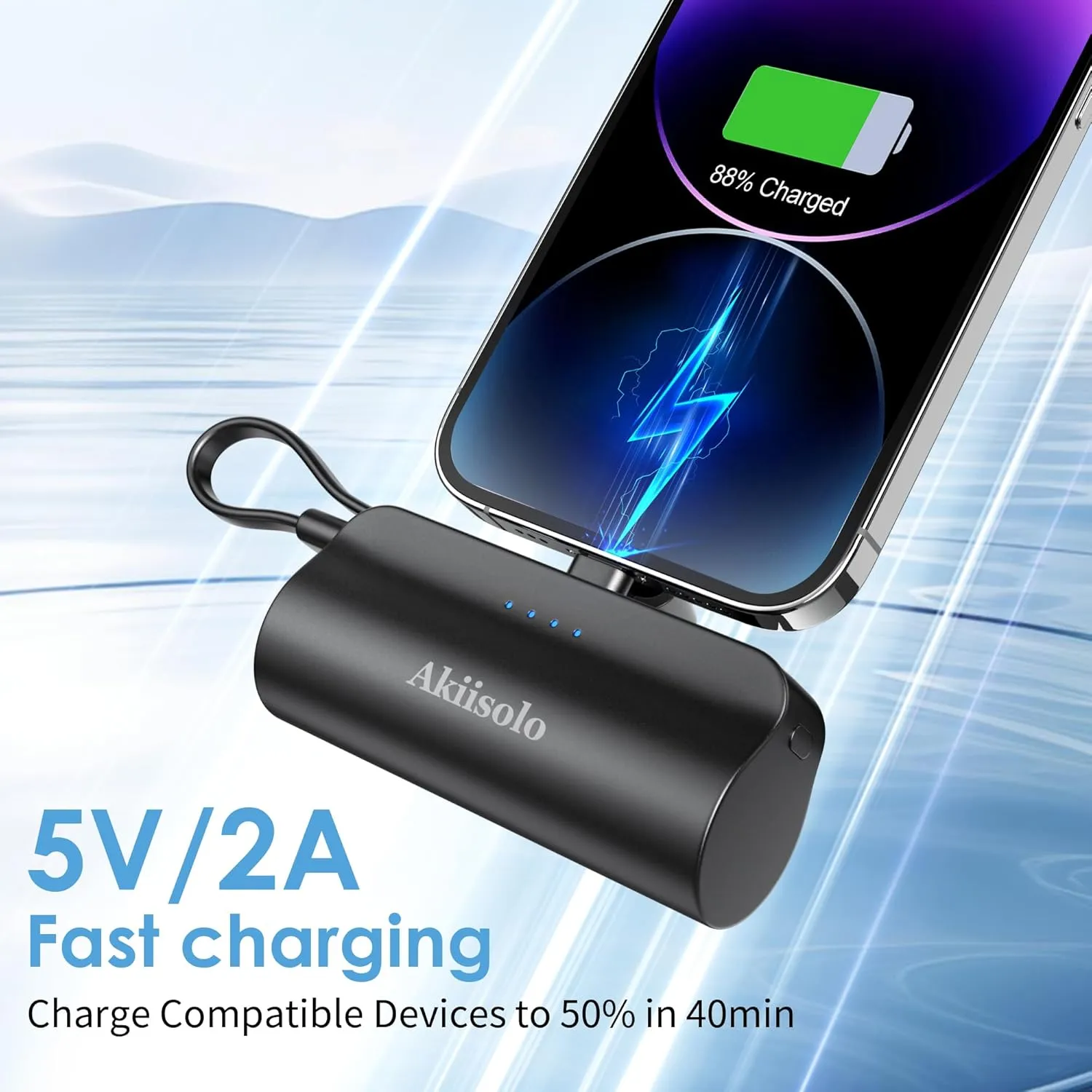 Portable Charger Power Bank For iPhone With Dual Infterface, Real 5000mAh , Mini Phone Charger Battery Pack Fast Charging Compatible with iPhone 15/14/14 Pro Max/14 Plus/13/12/11/X/8/7/6, More (Black)