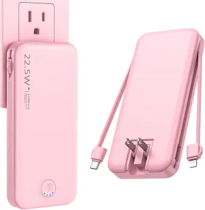 Portable Charger with Built in Cable and AC Wall Plug, USB C Power Bank 12000mAh 22.5W Super Fast Charging, Lightweight Portable Phone Charger Travel Battery Pack for iPhone, Samsung, Tablets