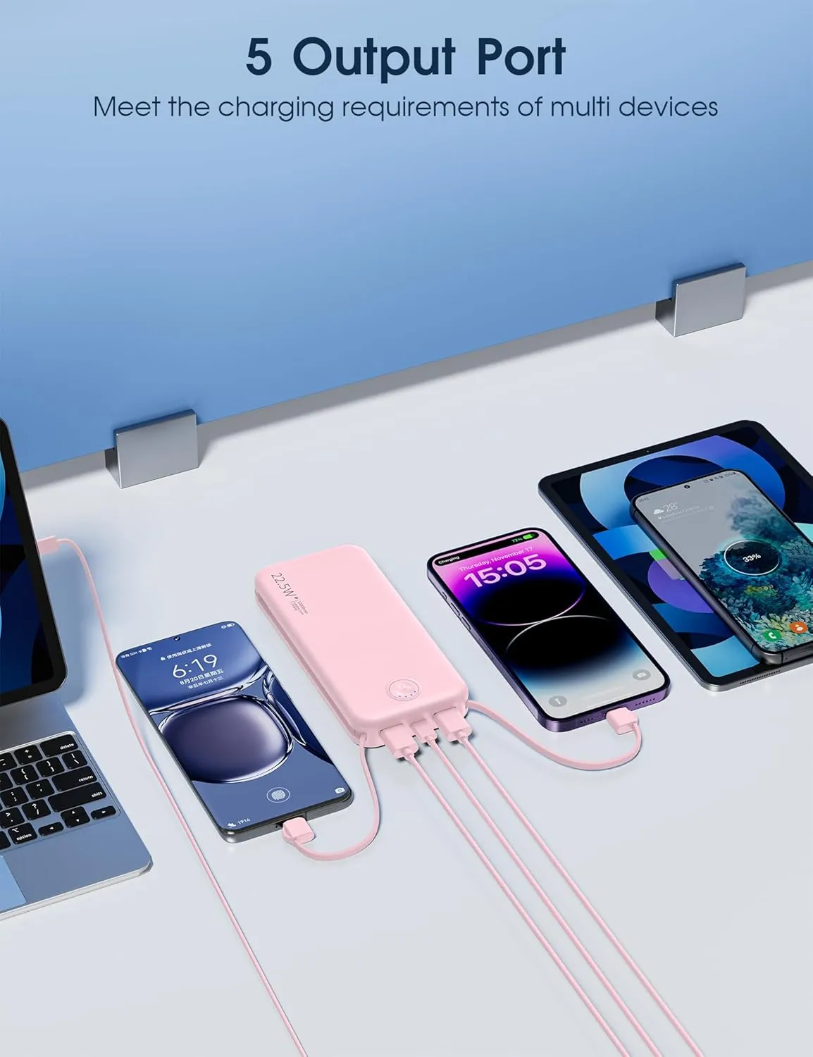 Portable Charger with Built in Cable and AC Wall Plug, USB C Power Bank 12000mAh 22.5W Super Fast Charging, Lightweight Portable Phone Charger Travel Battery Pack for iPhone, Samsung, Tablets