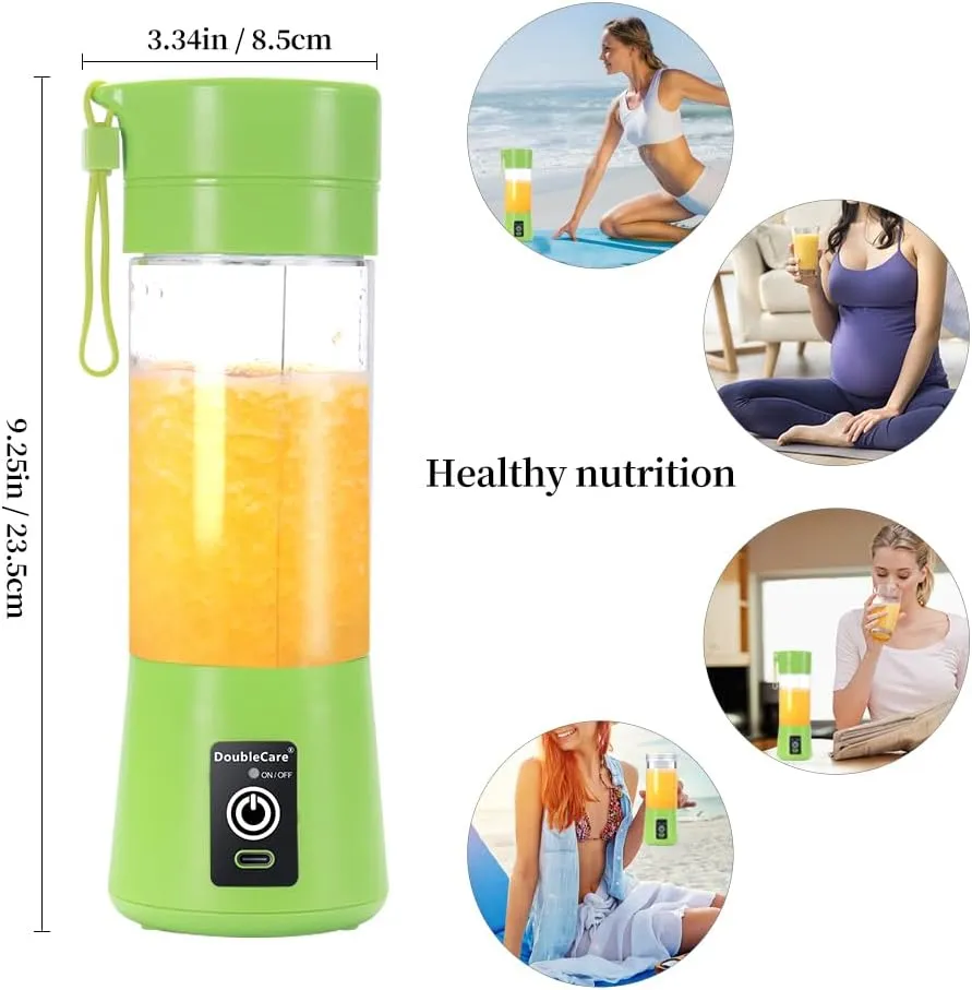 Portable Electric USB Juicer Blender Cup, Mini Blender for Shakes and Smoothies, Juice - 380ml, Six Blades, Green