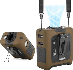 Portable Fan Wearable Personal Fan with 5 Speed Max 55 Working Hours Low Noise Turbo Fans Cooling Waist Fans for Outdoor and Camping LED Light Power Display 10000mAh Power Bank(Brown)