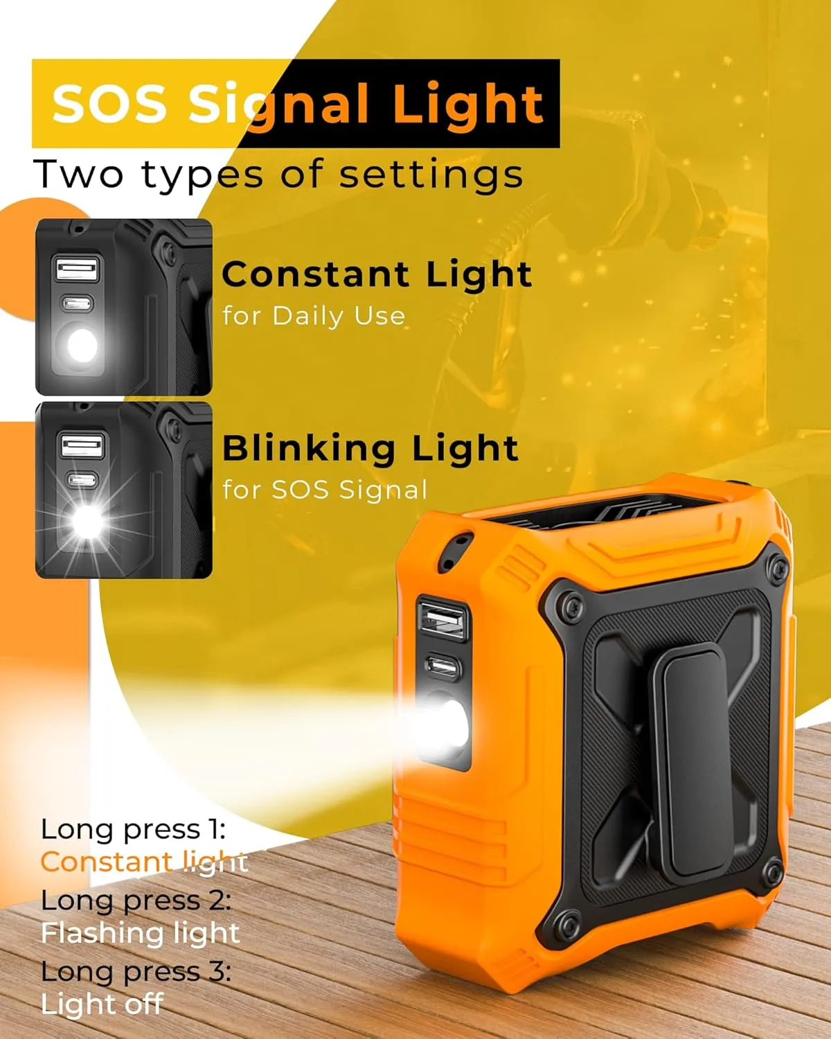 Portable Fan with 5-Speed Settings, Dual-Sided Clip on Wearable Belt Waist Fan for 8000mAh, 2 Settings including Flashlight,Travel Essential for Outdoor Camping as Power Bank