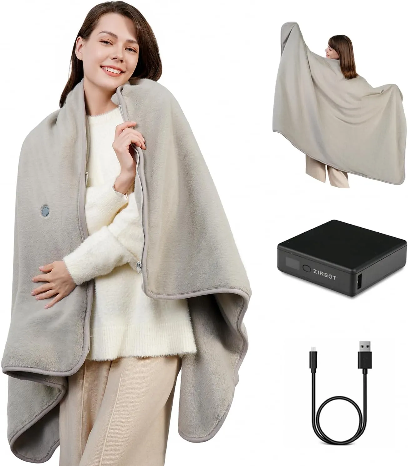 Portable Heated Blanket with Battery Pack,Infared Heating Cordless Heated Blanket Upgrade Large Size Portable USB Battery Powered Home Camping