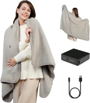 Portable Heated Blanket with Battery Pack,Infared Heating Cordless Heated Blanket Upgrade Large Size Portable USB Battery Powered Home Camping