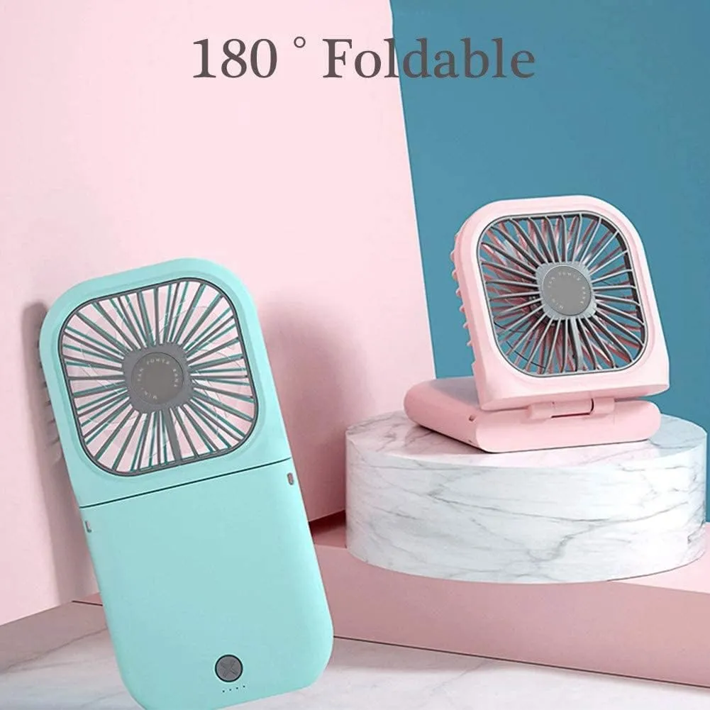 Portable Neck Fan Mini Quiet Handheld Personal Foldable USB Rechargeable Fan Operated for Home Office Outdoor Travel, 3000mAh Power Bank Hands Free Necklace Fans (Green)