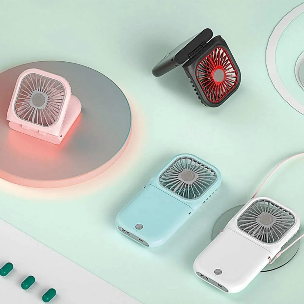 Portable Neck Fan Mini Quiet Handheld Personal Foldable USB Rechargeable Fan Operated for Home Office Outdoor Travel, 3000mAh Power Bank Hands Free Necklace Fans (Green)