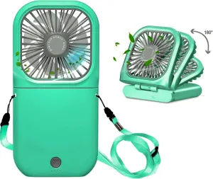 Portable Neck Fan Mini Quiet Handheld Personal Foldable USB Rechargeable Fan Operated for Home Office Outdoor Travel, 3000mAh Power Bank Hands Free Necklace Fans (Green)