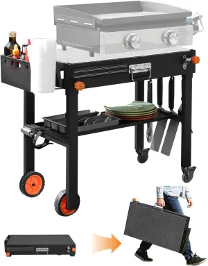 Portable Outdoor Grill Table, Stand Solid and Sturdy 31"W x 17"D, Movable Kitchen Cooking Prep BBQ Cart With Wheels, Folding Cart for Ninja Grill, Blackstone Griddle 17"/22" etc.