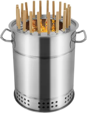 Portable Smokeless Barbecue Charcoal Barrel Grill, Stainless Steel Surround Charcoal Kebab Grill with 20 Skewers for Picnics, Camping, BBQ, 11.8 x 13.4in