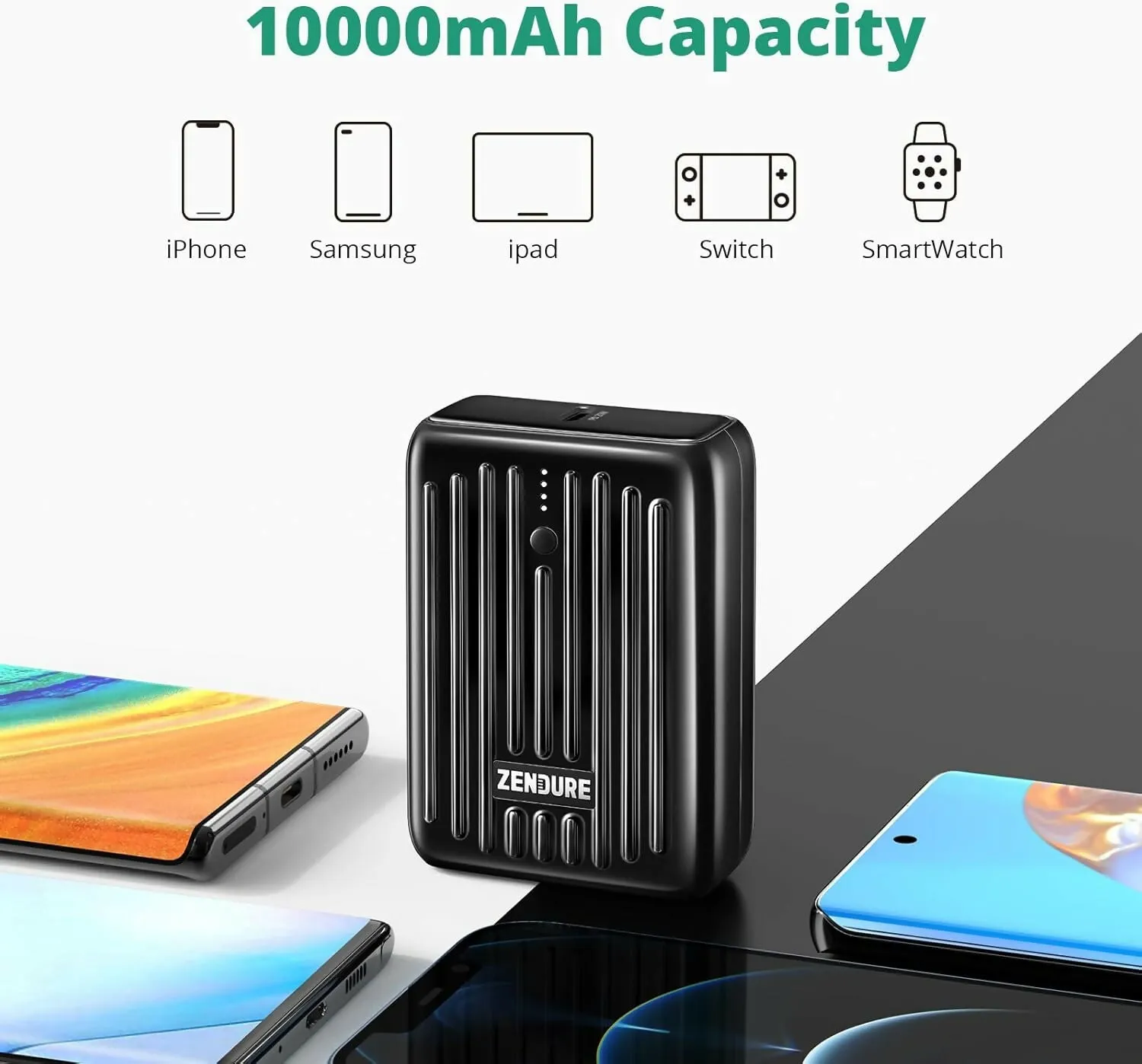 Portronics Zapcell 10K Power Bank with 22.5W High-Speed Charging and Dual Output Ports (LED Battery Indicator)