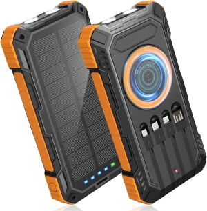 Power Bank Solar Charger,49800mAh Wireless Portable Charger with 4 Built-in Cables,22.5W Fast Charging Battery Pack USB-C in/Output PD QC3.0 Portable Power Bank for All Cell Phones