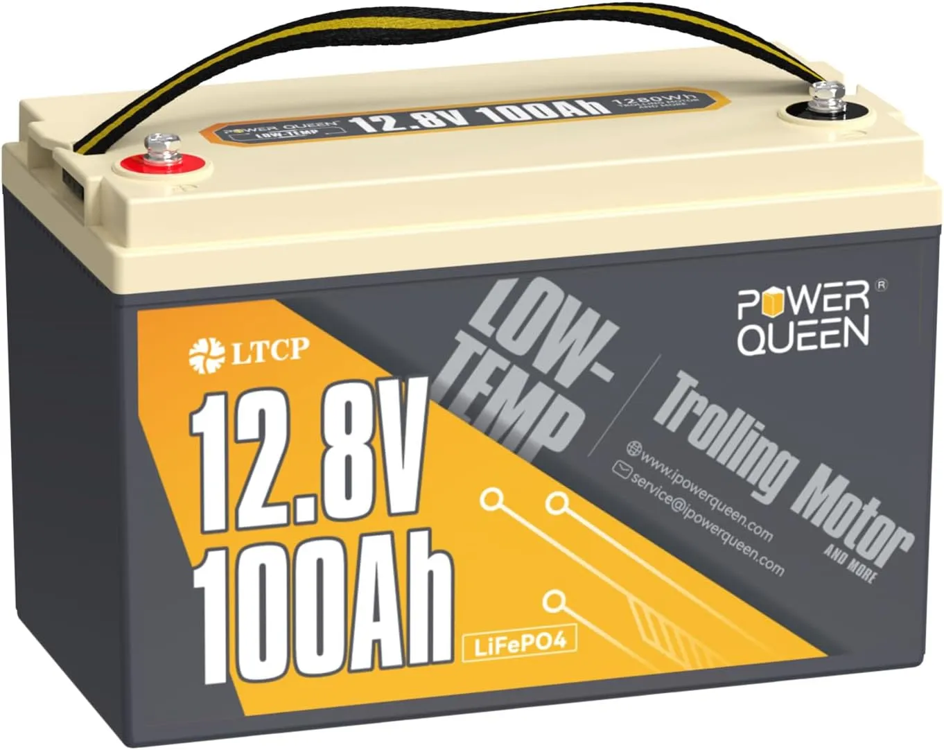 Power Queen 12.8V 100Ah LiFePO4, Upgraded Low Temperature Cut-off Function, Built-in 100A BMS, Grade A Battery Cell, Up to 15000  Cycles, Perfect for Trolling Motor, Marine, RV and Off Grid