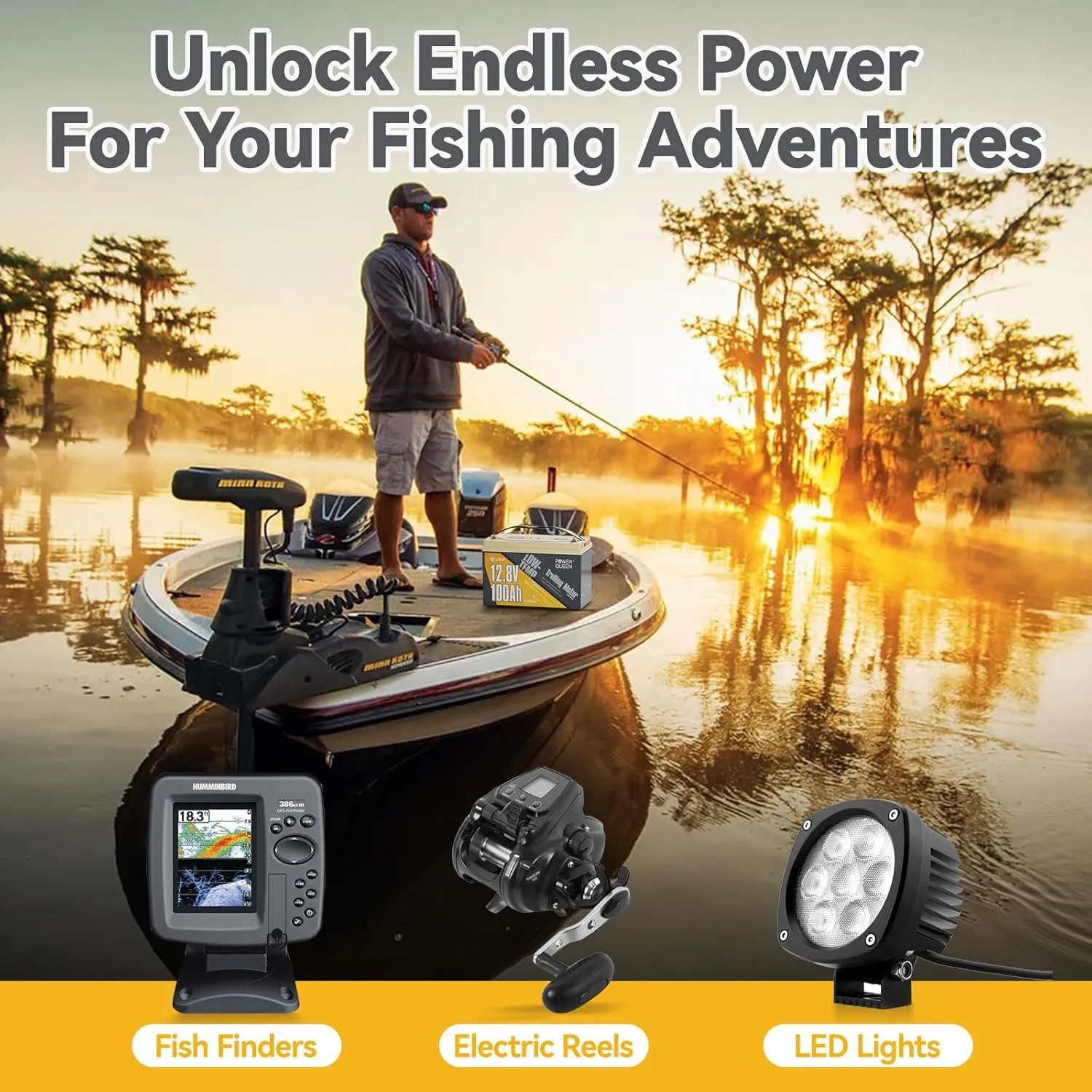 Power Queen 12.8V 100Ah LiFePO4, Upgraded Low Temperature Cut-off Function, Built-in 100A BMS, Grade A Battery Cell, Up to 15000  Cycles, Perfect for Trolling Motor, Marine, RV and Off Grid