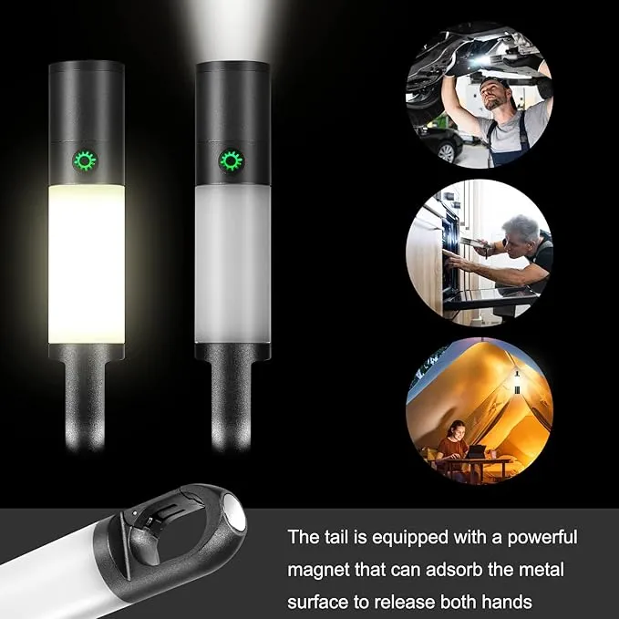 poyoelf Zoomable Led Flashlight with COB Sidelight with Magnetic Hook,Rechargeable EDC Small Lantern Flashlight,Waterproof,Tactical Portable Handheld Torch for Camping,Hiking,Emergency,Home Use(Grey)
