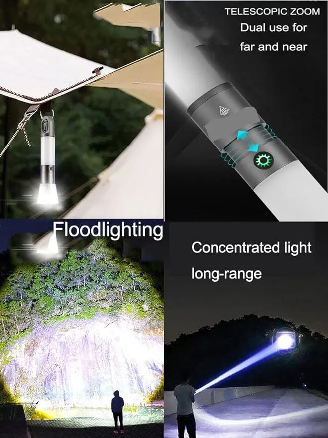 poyoelf Zoomable Led Flashlight with COB Sidelight with Magnetic Hook,Rechargeable EDC Small Lantern Flashlight,Waterproof,Tactical Portable Handheld Torch for Camping,Hiking,Emergency,Home Use(Grey)