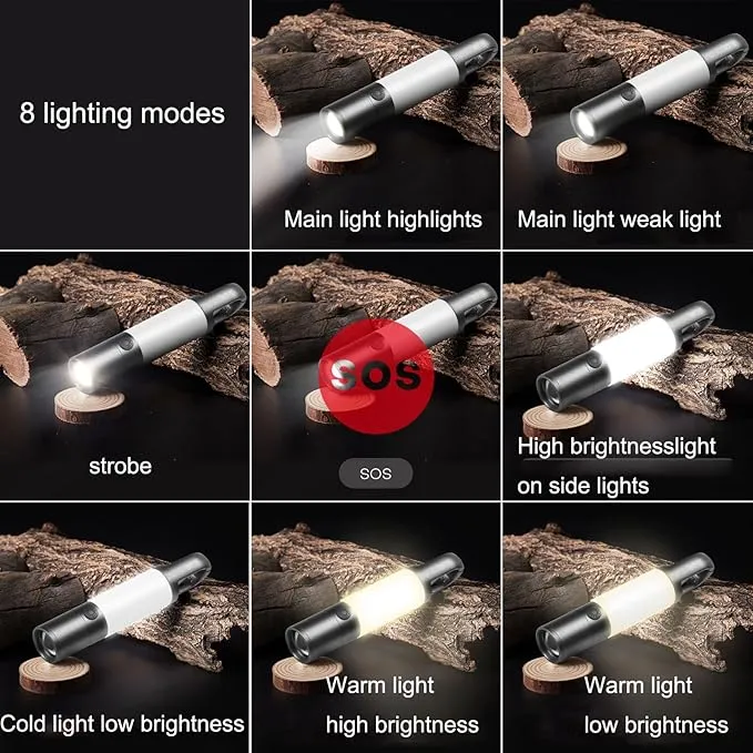 poyoelf Zoomable Led Flashlight with COB Sidelight with Magnetic Hook,Rechargeable EDC Small Lantern Flashlight,Waterproof,Tactical Portable Handheld Torch for Camping,Hiking,Emergency,Home Use(Grey)
