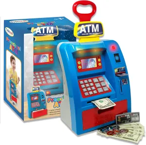 Preschool Pretend ATM Machine & Piggy Bank for Kids Ages 3 & Up | Large Electronic ATM Bank with Lights, Sounds & Features | with Fake Money, Toy Debit Card, Cash Drawer & More