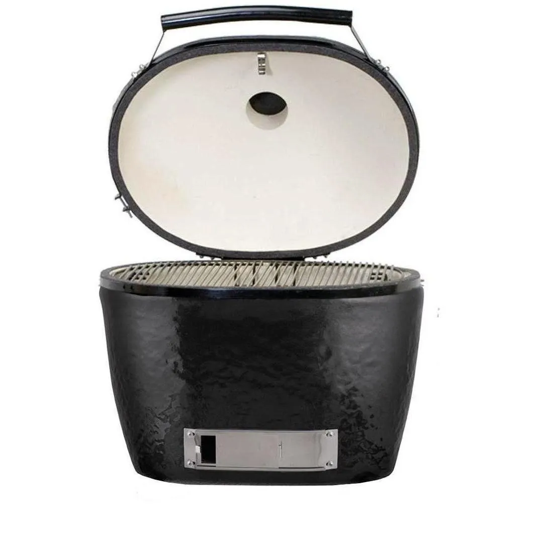 Primo Oval Large Ceramic Kamado Grill On Countertop Cypress Table