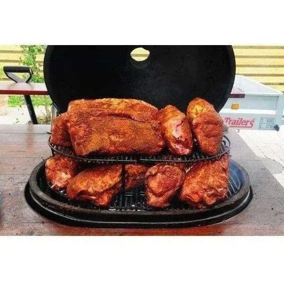 Primo Oval Large Ceramic Kamado Grill On Countertop Cypress Table