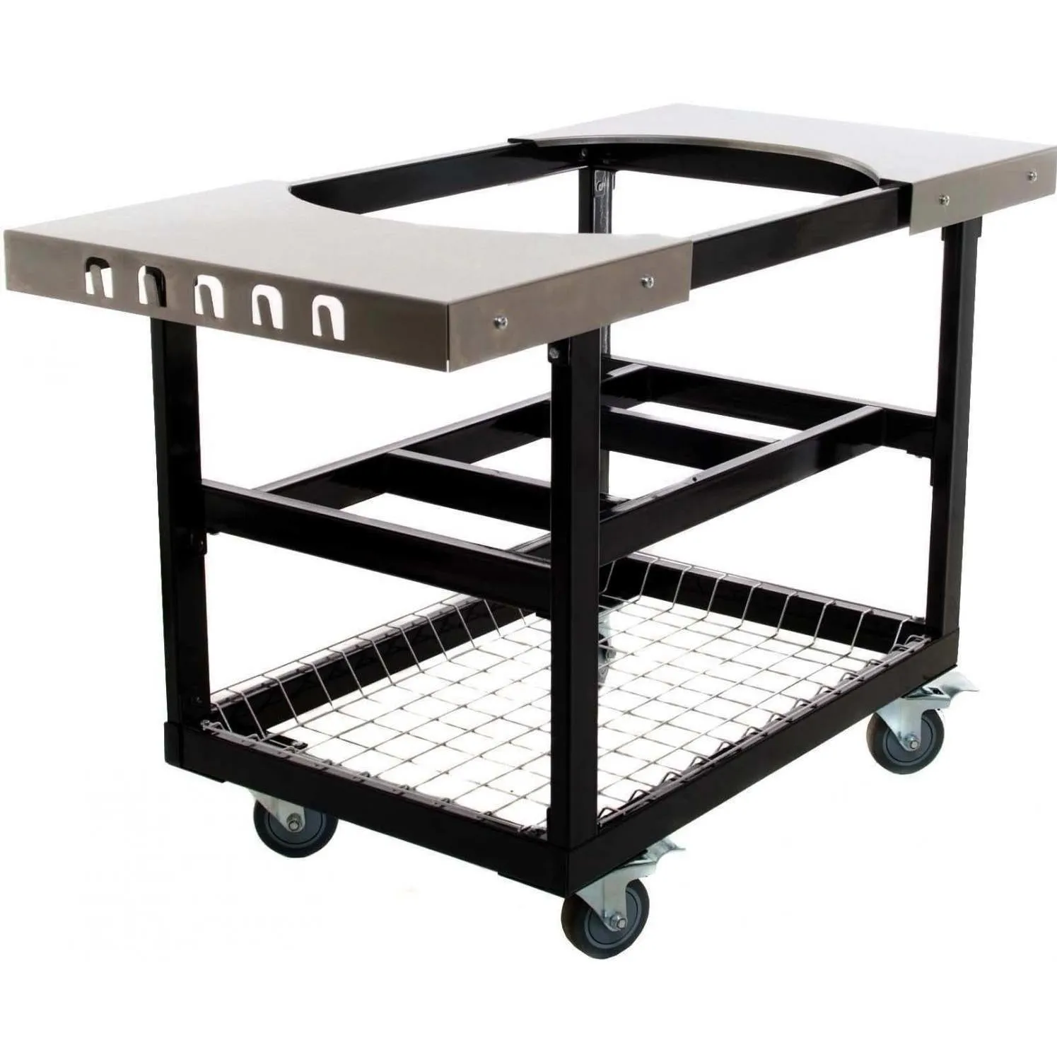 Primo Oval XL Ceramic Kamado Grill On Steel Cart With Stainless Side Tables