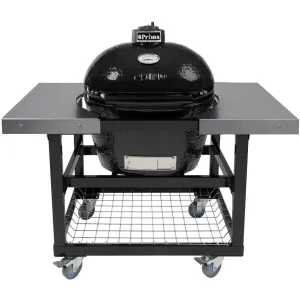 Primo Oval XL Ceramic Kamado Grill On Steel Cart With Stainless Side Tables