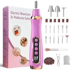 Professional Manicure Pedicure Kit Cordless Electric Nail File Set 6 Speed Cordless Nail Drill for Thick Nail Toenail Cuticle Hand Foot Care Nail Drill Tool(Purple)