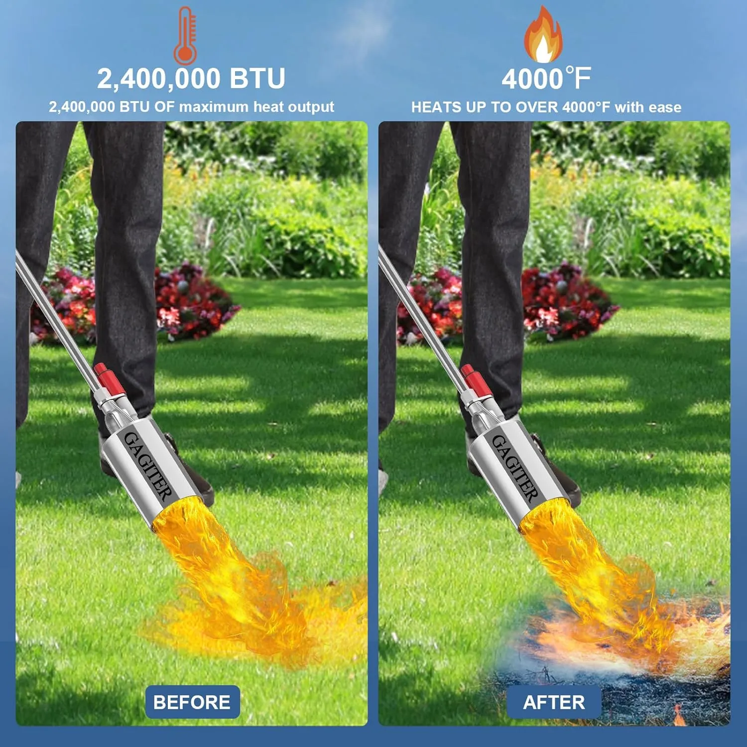 Propane Torch Weed Burner Kit,Blow Torch High Output 2,400,000 BTU with Self Igniter,Heavy Duty Flamethrower with 10FT Hose Hose for Flame Weeding,Roof Asphalt,Ice Snow,Road Marking,Charcoal