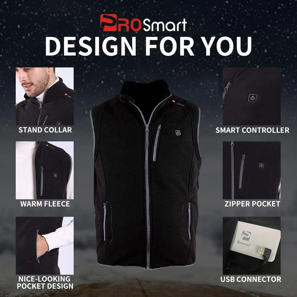PROSmart Heated Vest Polar Fleece Lightweight Waistcoat with USB Battery Pack for Men and Women (Unisex)