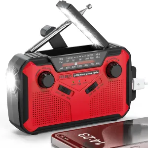 PRUNUS J-369 11100mWh Emergency Weather Radio, AA Batteries/Hand Crank/Solar/USB Charging, NOAA/AM/FM, LED Flashlight and Reading Lamp,SOS Alarm & Flashlight