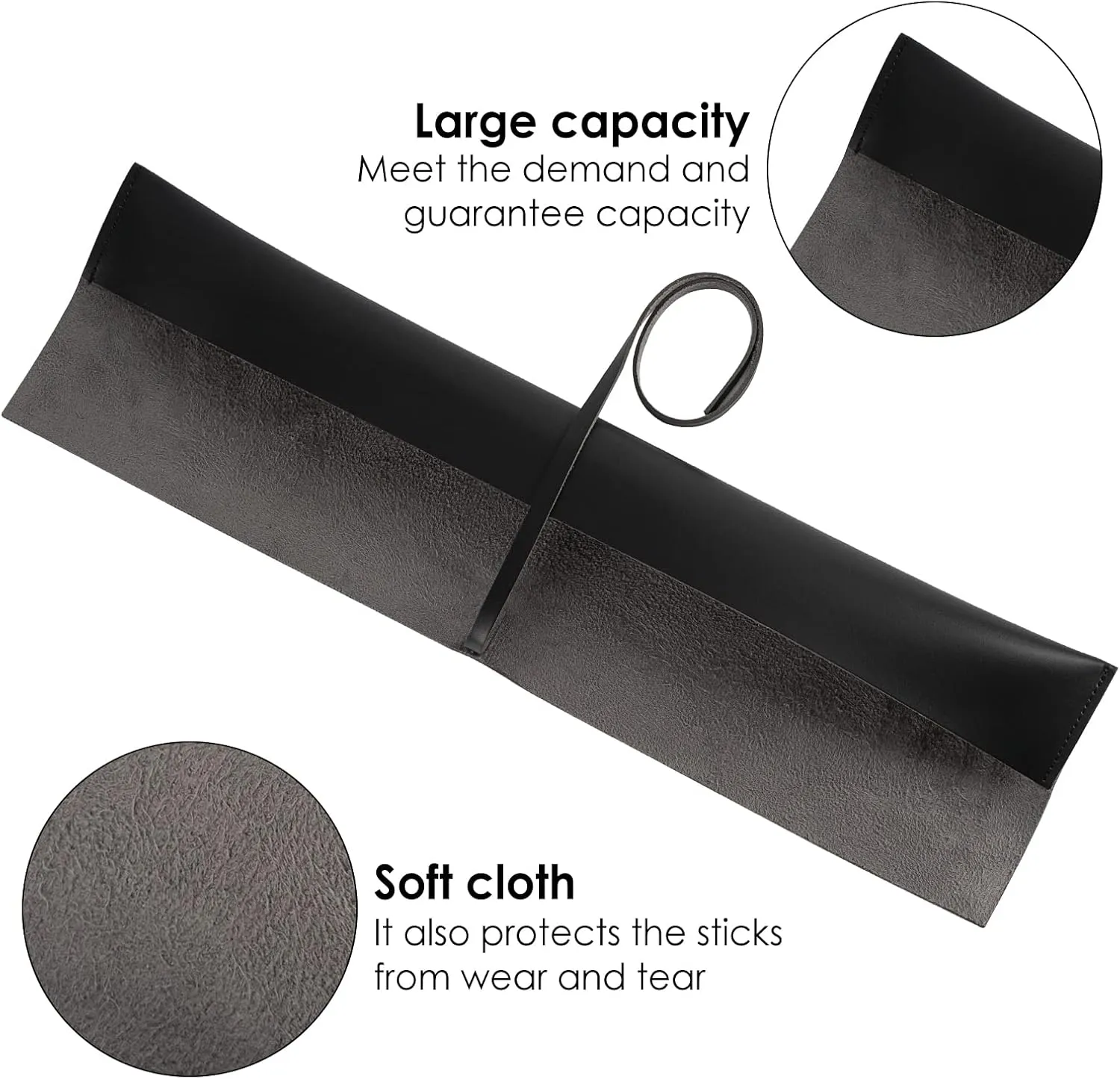 PU Leather Drumstick Bag Drum Stick Holder for Storage and Carrying, Drum Stick Storage Handbag and Carrying Case, Drum Accessories (Black)