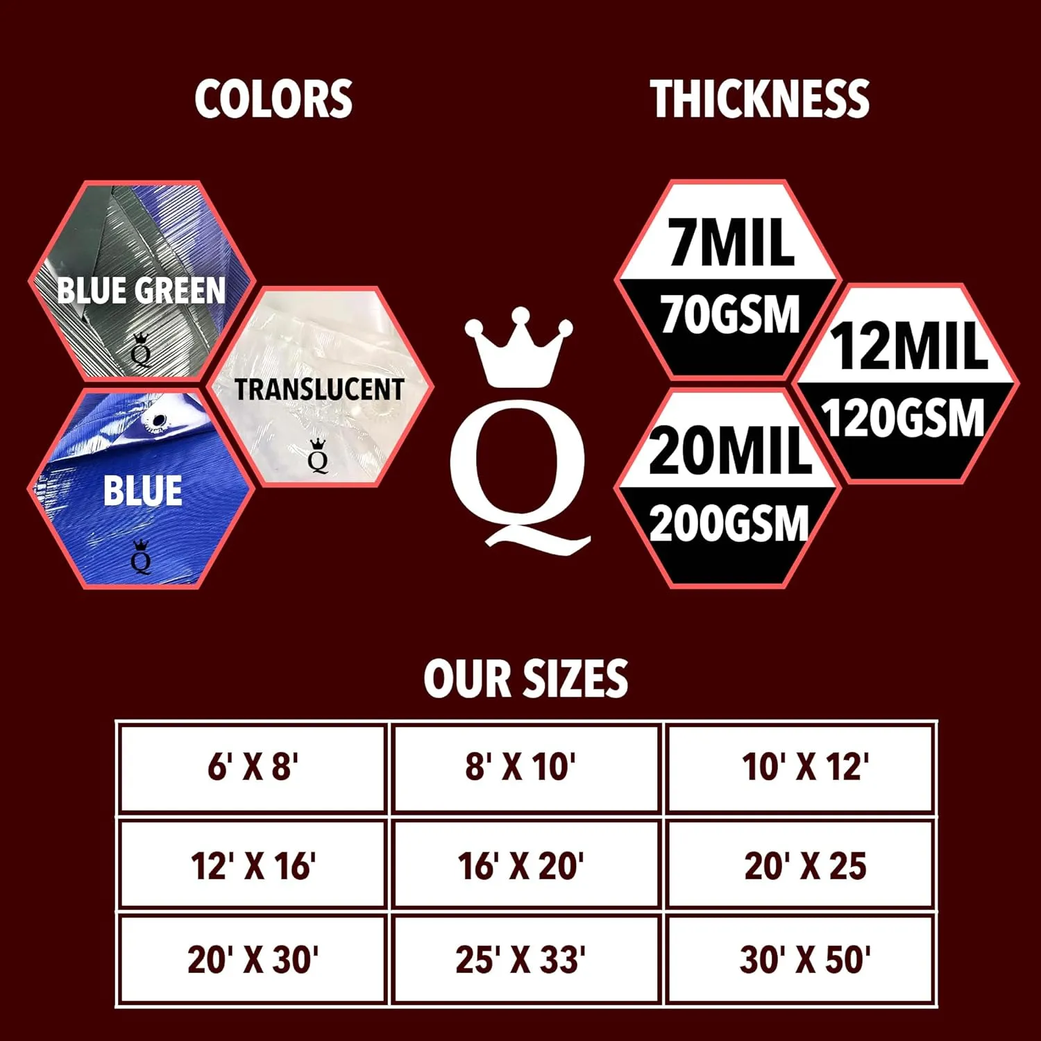 QUEEN OF TARPS | 6x8 Super Heavy Duty Tarp Waterproof, 200 GSM is 20 MIL, UV/Tear Resistant Tarp, Camping, Outdoor Furniture, Car, Tents, Painting, Firewood Protection | 6x8, Super Duty
