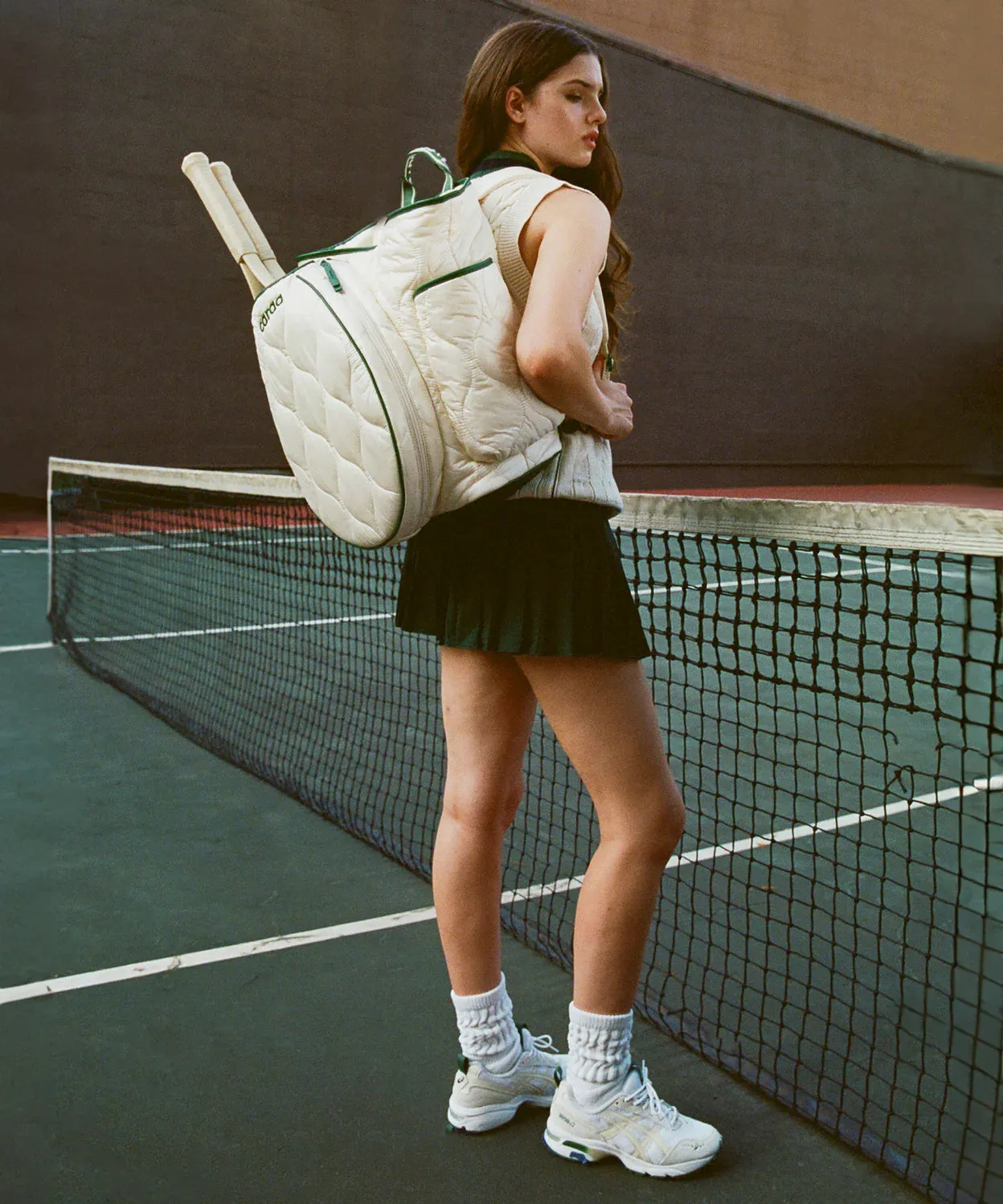 Quilted Tennis Backpack Tote in Ivory