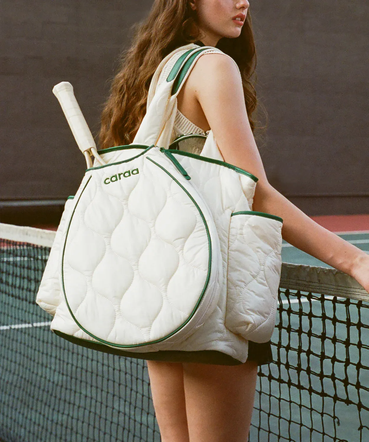Quilted Tennis Backpack Tote in Ivory