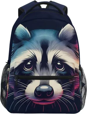 Raccoon Portrait Gradient School Kids Backpack for Boys Girls Laptop Backpack Lightweight Travel Bag for Women Men