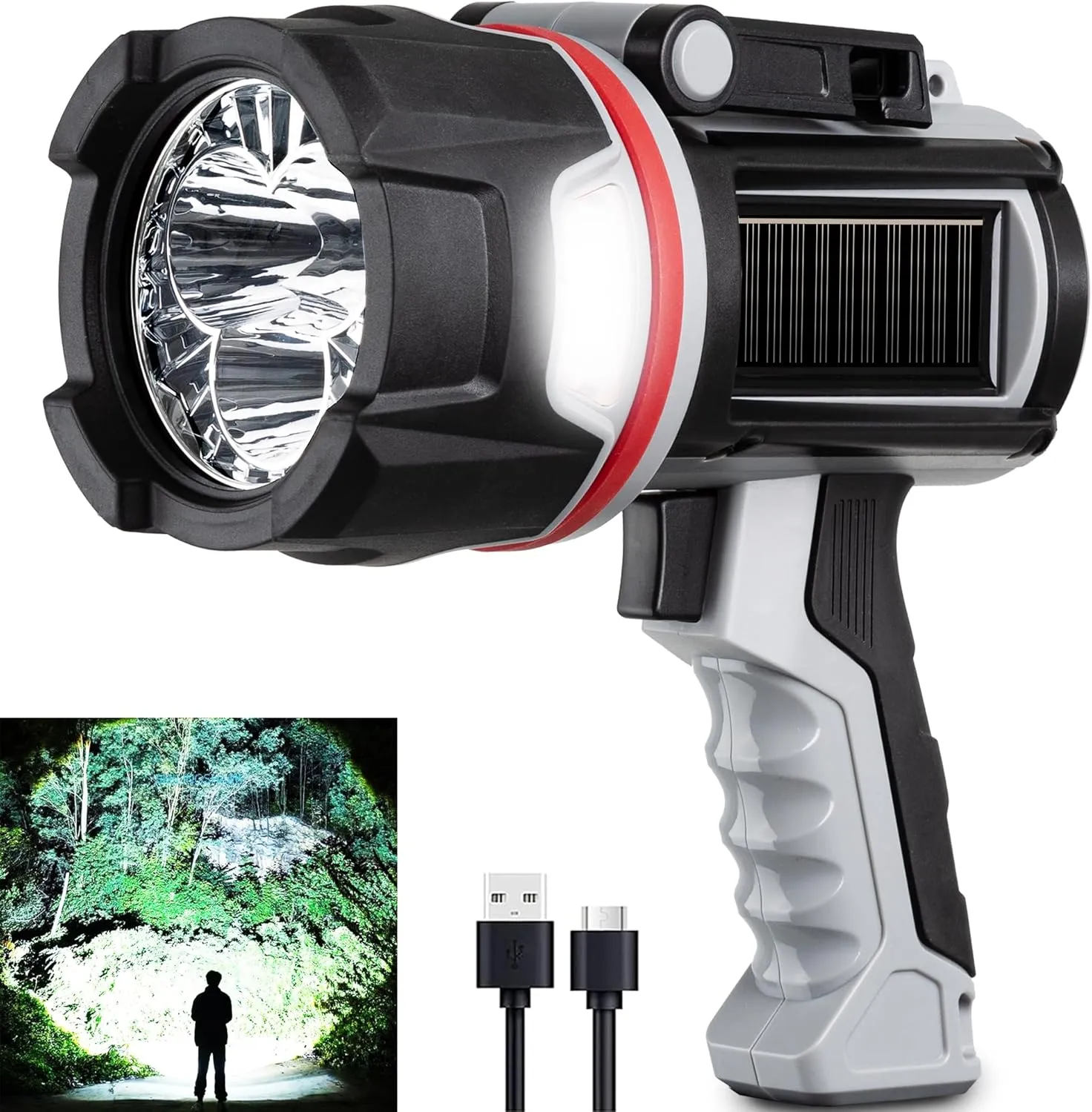 Rechargeable Spotlight Flashlight, Super Bright 2000 Lumens Long Lasting 5200 mah Handheld Spot Light LED Spotlight for Hunting Boating Camping