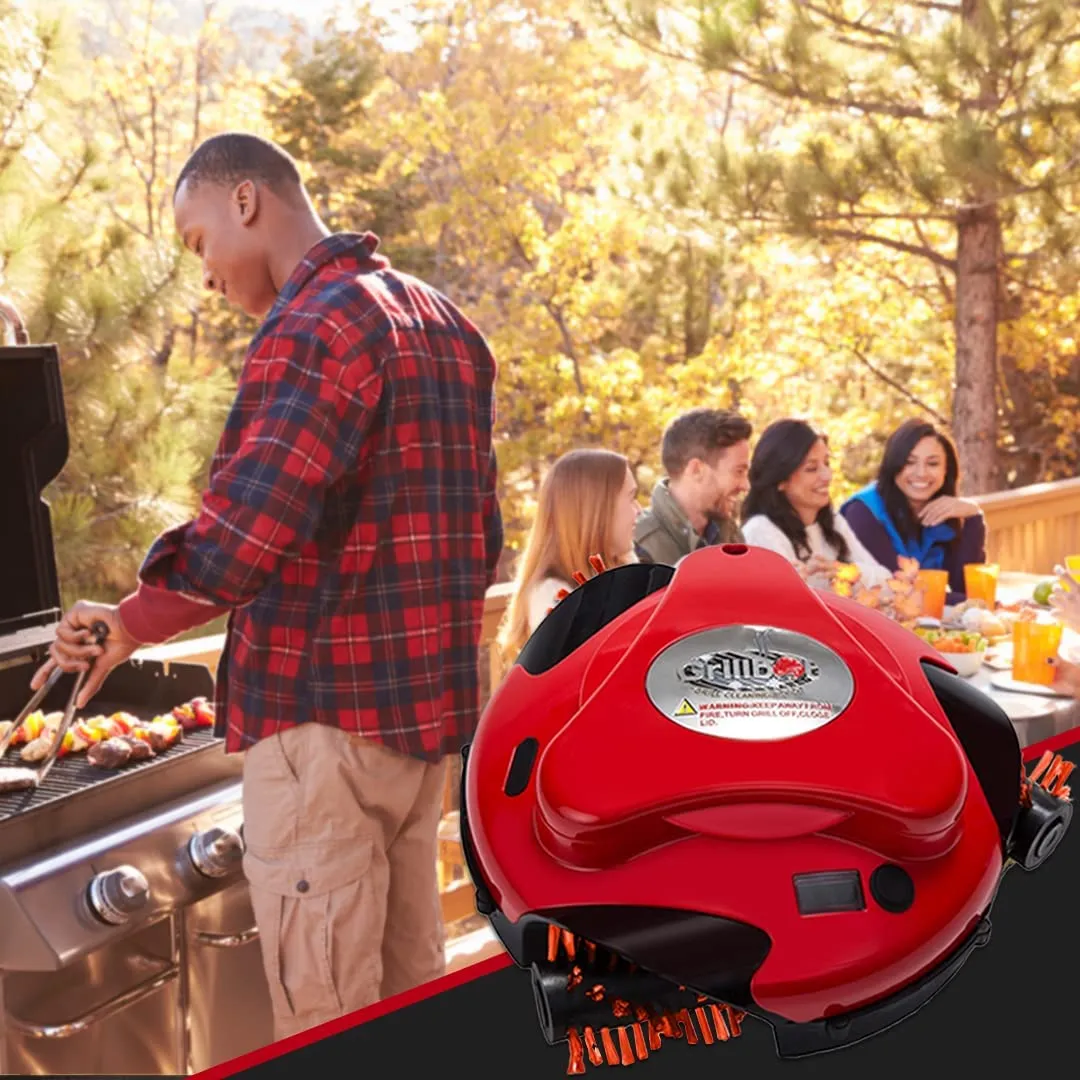 Red Automatic Grill Brush, Kitchen Gadgets for BBQ Grill, Durable Robot Cleaner for Grills with Nylon Brushes, Compact BBQ Accessories for Home & Outdoor Cooking, Hands-Free Cleaning Gadgets