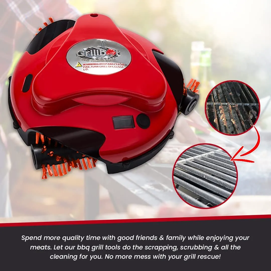 Red Automatic Grill Brush, Kitchen Gadgets for BBQ Grill, Durable Robot Cleaner for Grills with Nylon Brushes, Compact BBQ Accessories for Home & Outdoor Cooking, Hands-Free Cleaning Gadgets