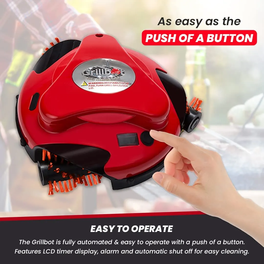 Red Automatic Grill Brush, Kitchen Gadgets for BBQ Grill, Durable Robot Cleaner for Grills with Nylon Brushes, Compact BBQ Accessories for Home & Outdoor Cooking, Hands-Free Cleaning Gadgets