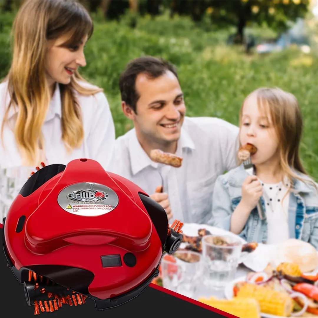 Red Automatic Grill Brush, Kitchen Gadgets for BBQ Grill, Durable Robot Cleaner for Grills with Nylon Brushes, Compact BBQ Accessories for Home & Outdoor Cooking, Hands-Free Cleaning Gadgets